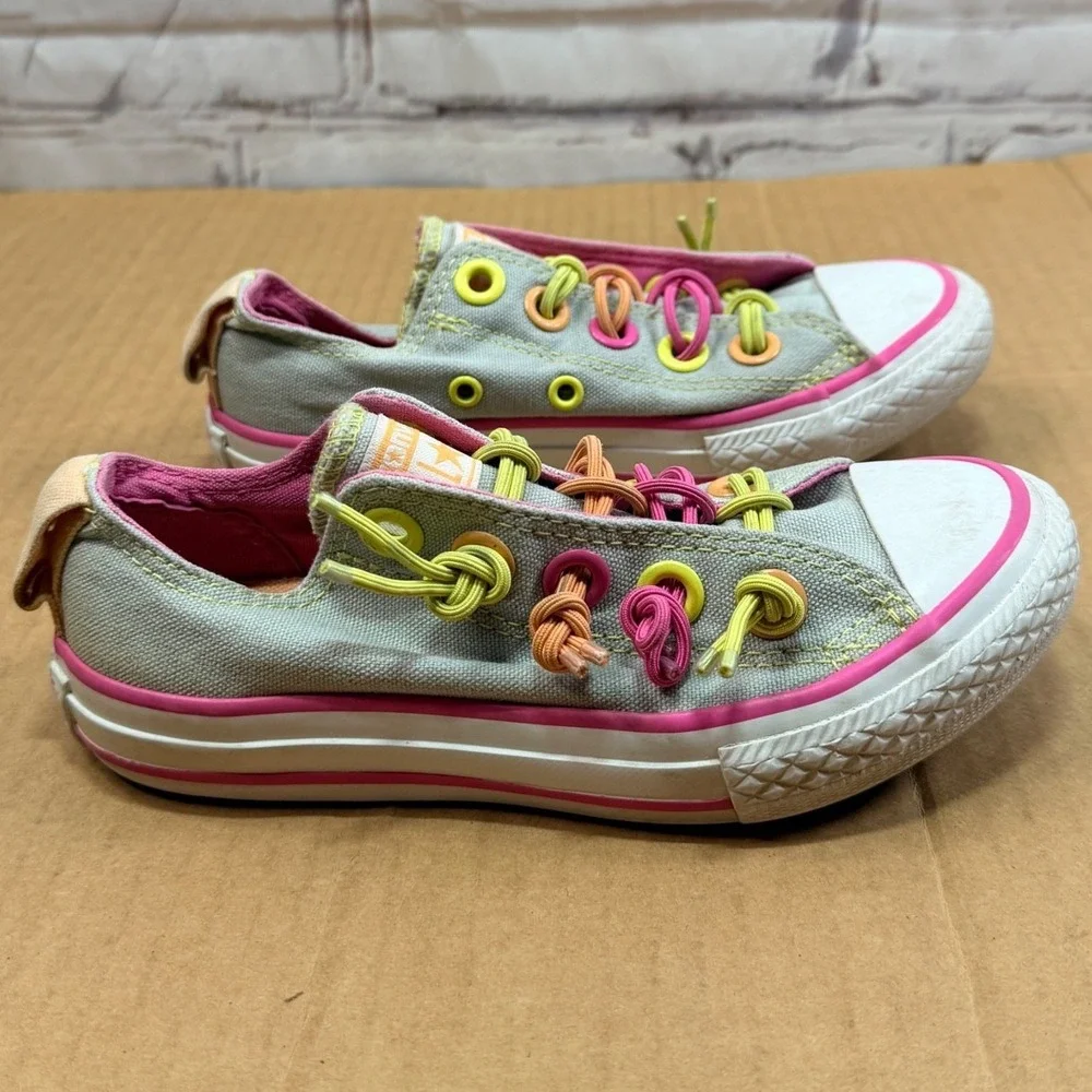 Converse Chuck Taylor Slip On Sneakers Juniors 12 Neon Knot Laces Low Top Shoes